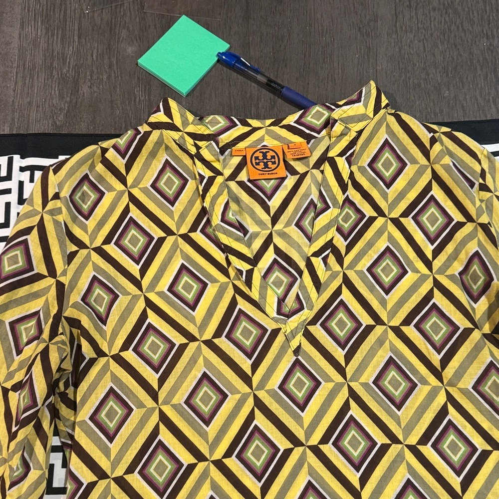 Tory Burch Geometric Patterned Yellow and Brown womans Shirt